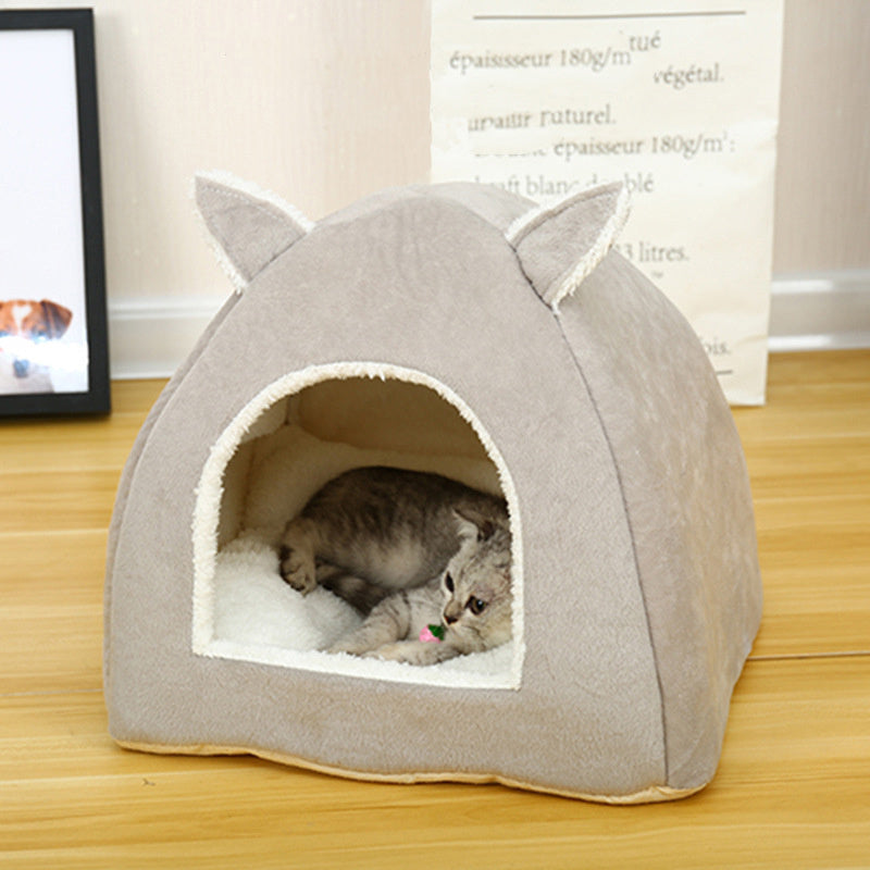 Pet Kennel House Winter Warm Rabbit Ears Cat Litter Pad Closed Yurt 338059600670