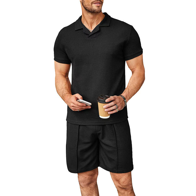 Summer New Waffle V-neck Polo Shirt Men's Suit 33a432d1 b265 4fba b935 927494320f5e