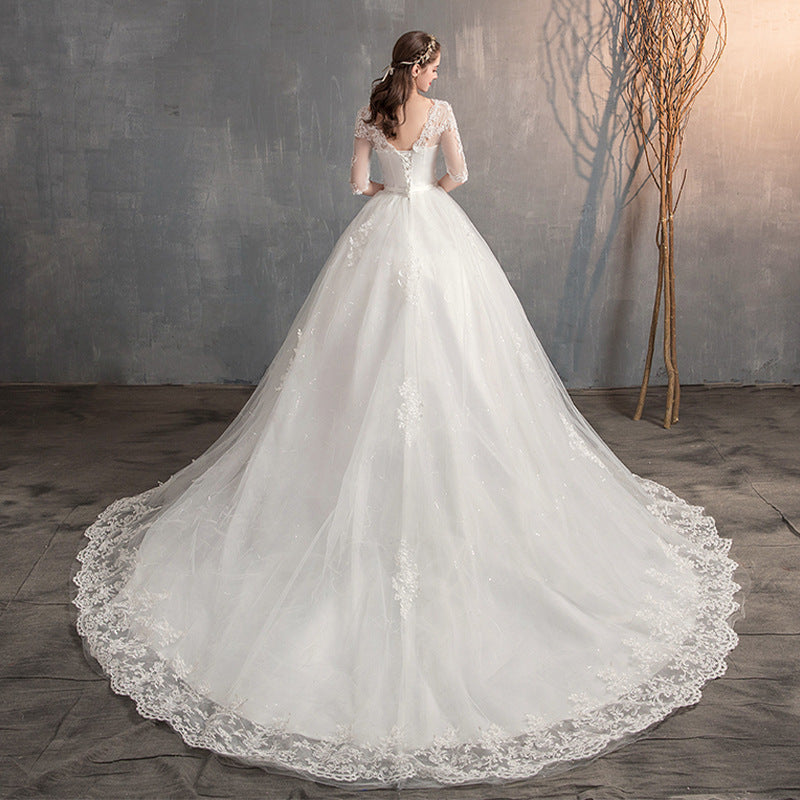 Wedding Dress Trailing Deep V Neck Lace High Waist Wedding Dress Long Sleeves 33bfe5b4 ad80 46c2 9518 3e6053f8ad8b