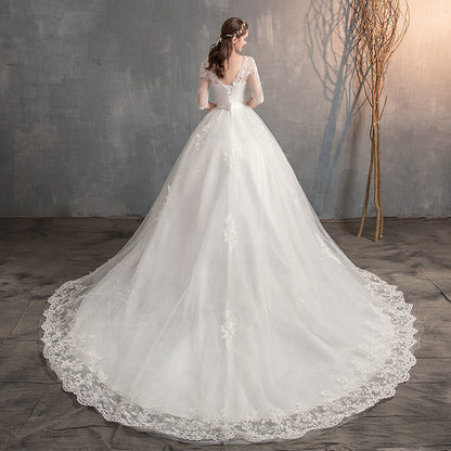 Wedding Dress Trailing Deep V Neck Lace High Waist Wedding Dress Long Sleeves 33bfe5b4 ad80 46c2 9518 3e6053f8ad8b