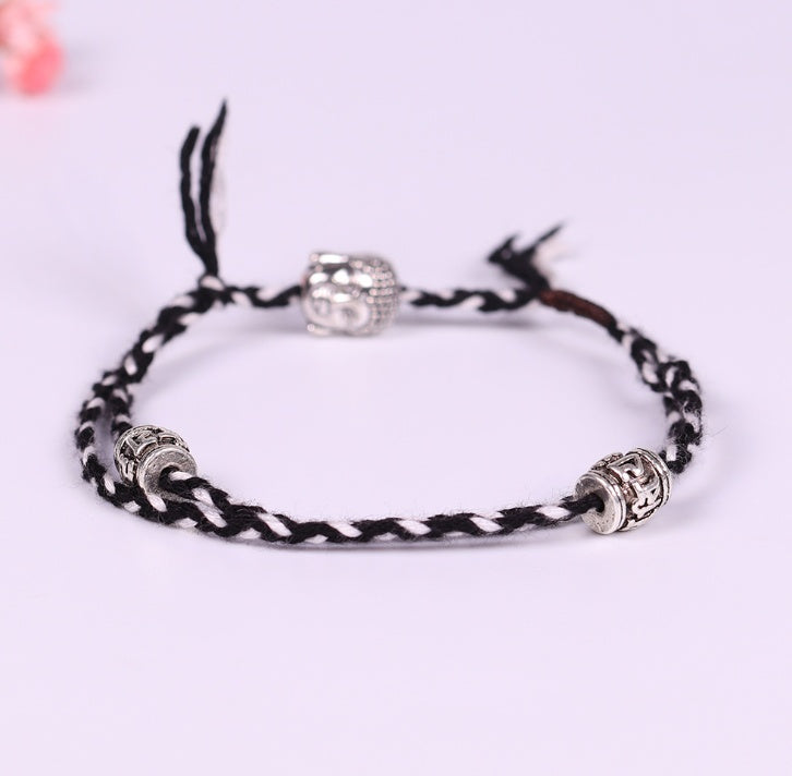 Hand-woven colorful lucky rope bracelet adjustable silver Buddha head double simple bracelet 3401806390020