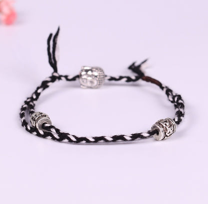 Hand-woven colorful lucky rope bracelet adjustable silver Buddha head double simple bracelet 3401806390020