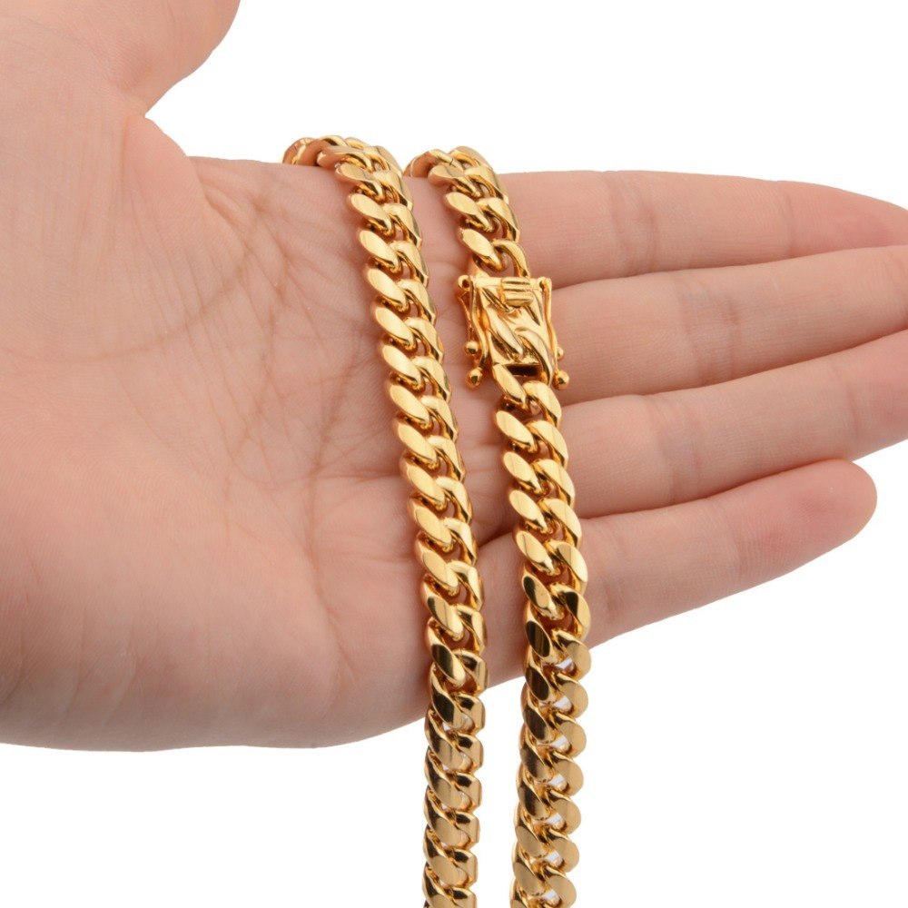 Hot Stainless Steel Link Gold Miami Cuban Border Chain Men Women Jewelry Necklace Or Gift Bracelet Xams 3407324559498