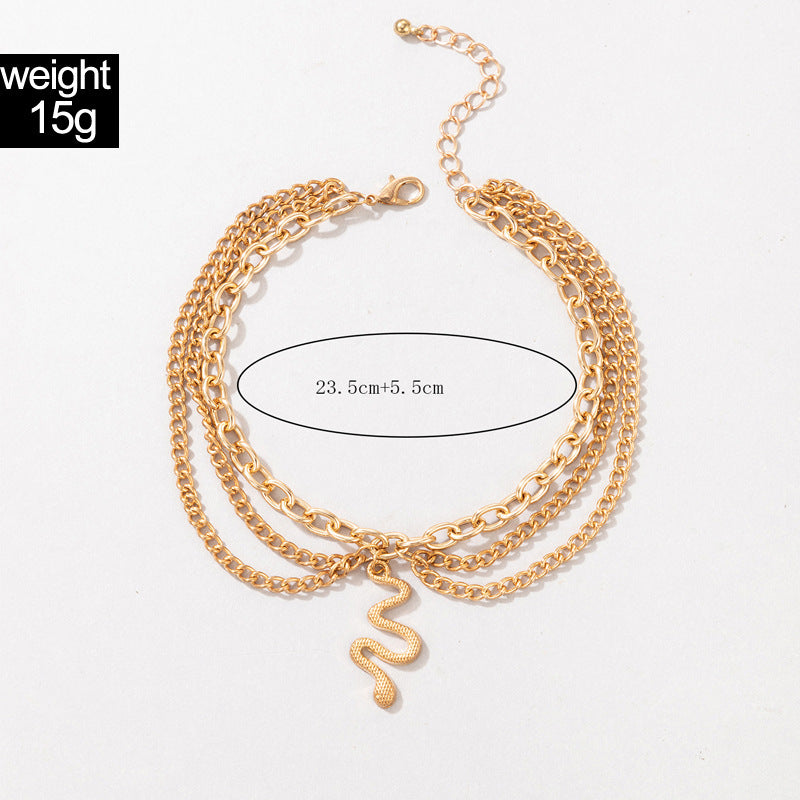 Gold Heart-shaped Chain Foot Ornaments Tassel Snake Pendant Three-layer Anklet For Women 3420f41c 5ebb 49cb bc32 1058af482060