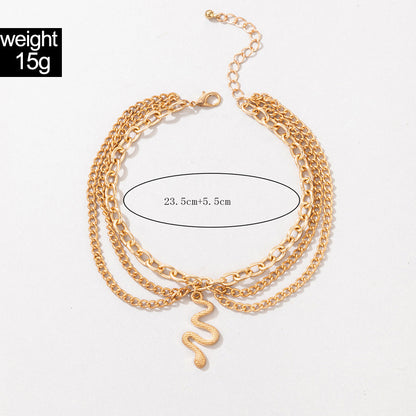 Gold Heart-shaped Chain Foot Ornaments Tassel Snake Pendant Three-layer Anklet For Women 3420f41c 5ebb 49cb bc32 1058af482060