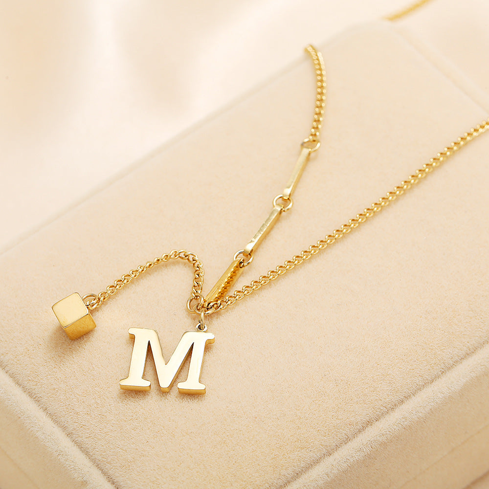 Simple M Shaped Small Square Pendant Necklace Womens Titanium Steel 34224628 9641 4c4d 83df e817f9ddb128
