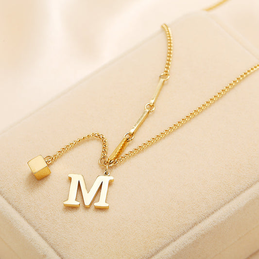 Simple M Shaped Small Square Pendant Necklace Womens Titanium Steel 34224628 9641 4c4d 83df e817f9ddb128