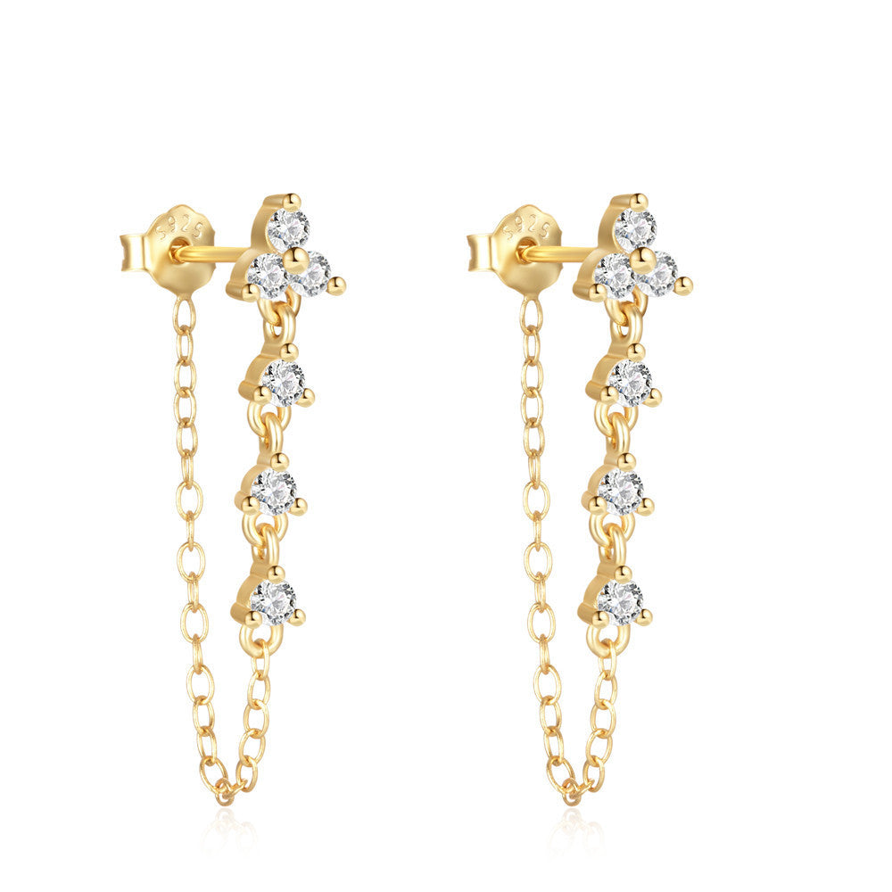 Female Pure Silver Chain Connected Diamond Studded Earrings 342bc05d 0662 441f a17e 4cb56b581239