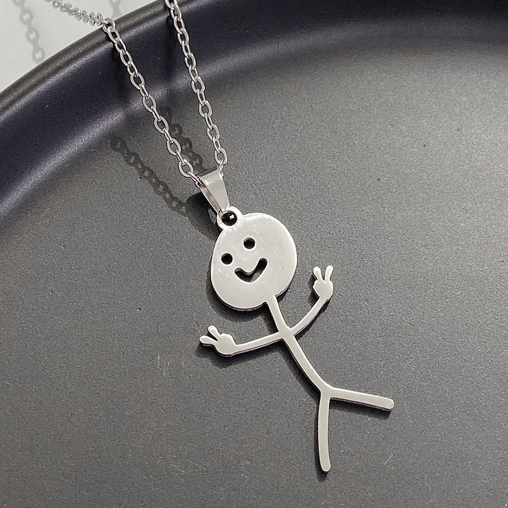 Cute Cartoon Stickman Pendant Stainless Steel Necklace 3447edd2 86c7 4289 8f11 5b78bd0ff6c9