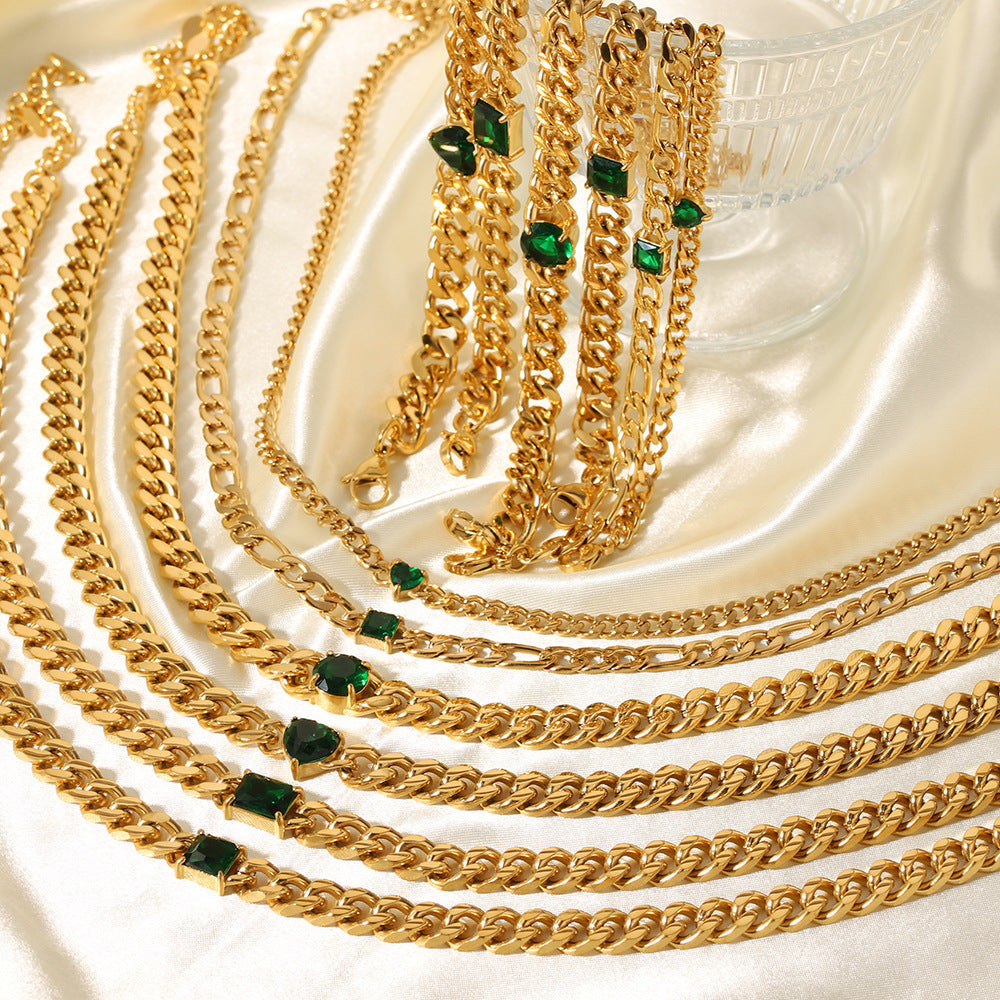 European And American 18K Gold-plated Inlaid Zircon Light Luxury Non-fading Stainless Steel Bracelet Necklace 344ae1b6 6818 4