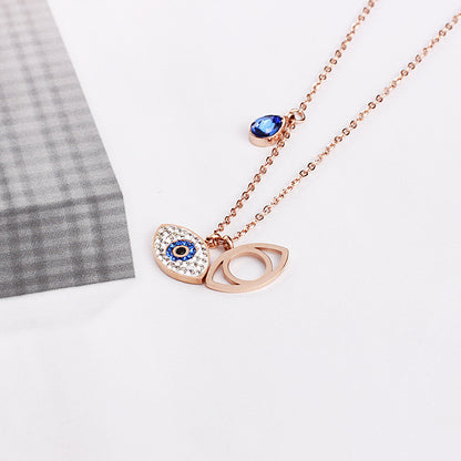Europe and the United States titanium steel rose gold demon eye necklace short clavicle chain female personality wild tempera