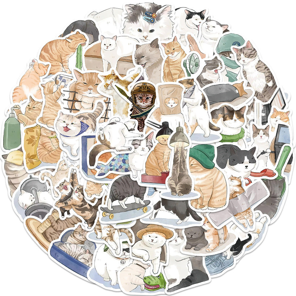 53 Cartoon Watercolor Cute Cat Computer Luggage Guitar Mobile Phone Stickers - HD Wireless Product #5