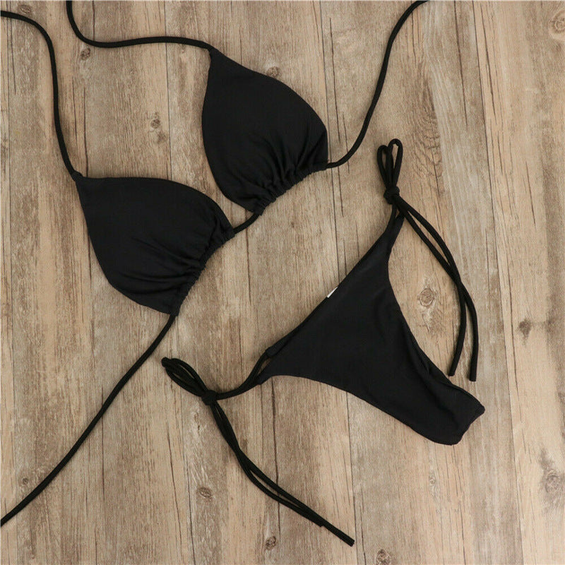 Halter Neck Tie Bikini Ladies Split Tie Swimsuit 34783ef7 34bc 4685 9b4d c6aaff887e10