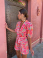 Bubble sleeved short sleeved printed waistband elastic jumpsuit 34a53d36 b31a 4ab5 9161 3b7208ede29f