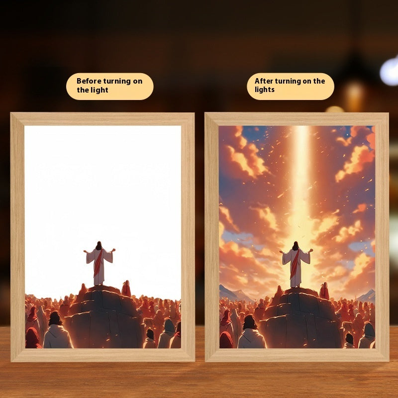 Jesus LED Light Painting Home Decoration Light Painting Photo Frame Led Night Light Room Decor Christmas Gifts Moon Lamp 34ca