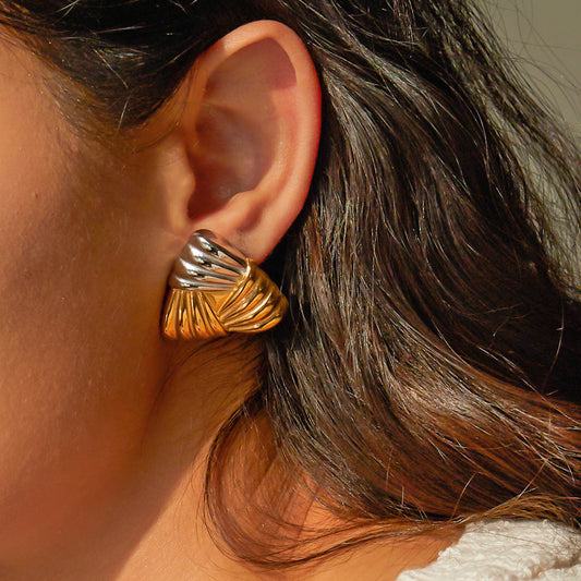 18k Gold Stainless Steel Woven Texture Triangular Earrings - HD Wireless Product #1