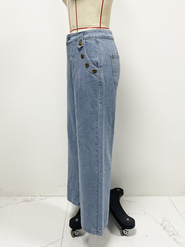 Fashion Sleeveless Denim Suit Wide Leg Pants