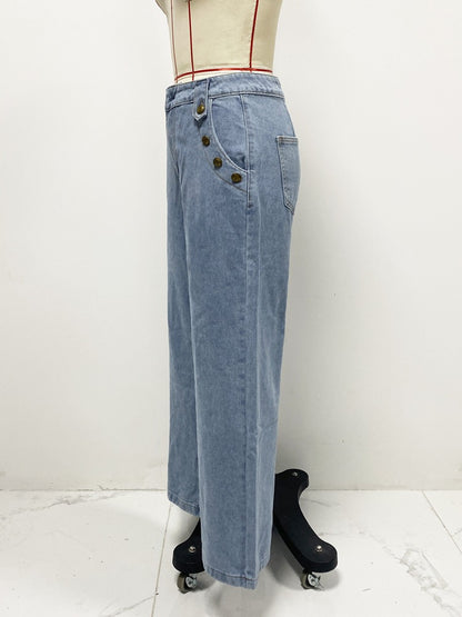 Fashion Sleeveless Denim Suit Wide Leg Pants