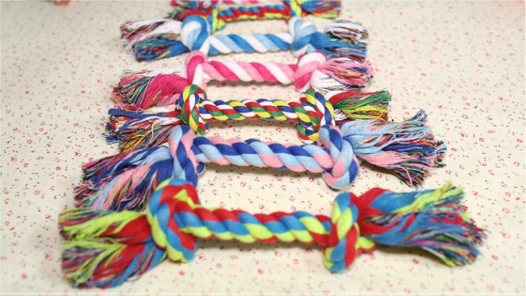 Dog bite rope toy dog rope knot molar bite-resistant color double knot cotton rope toy 351636302752
