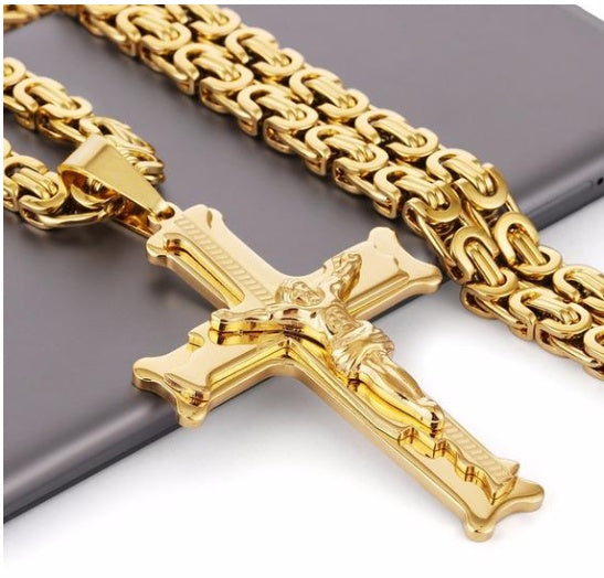Jesus Bible Scripture Golden Cross Titanium Steel Pendant Necklace 351779885704