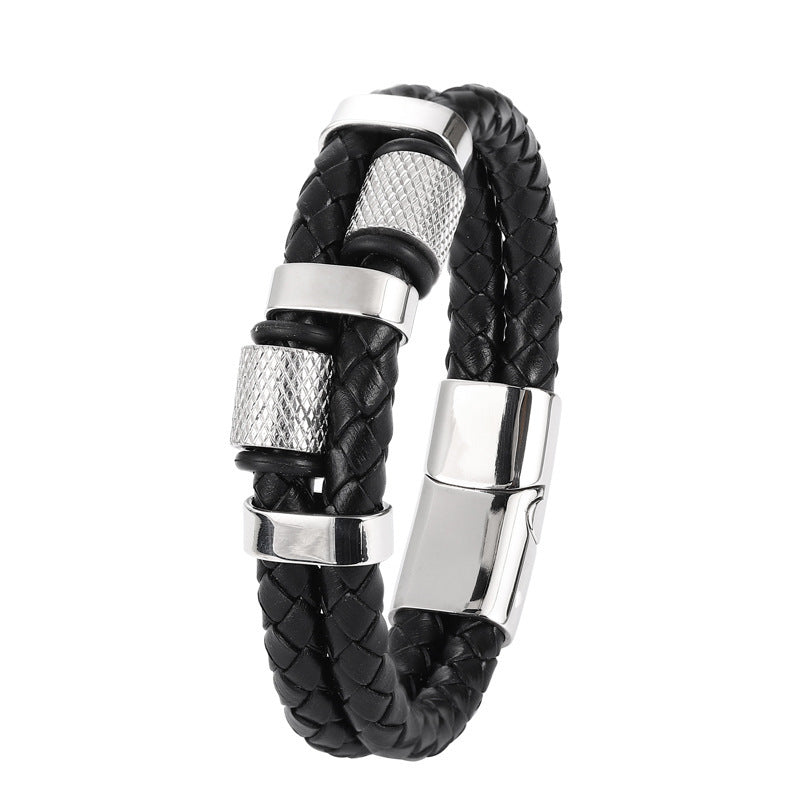 Explosive stainless steel magnet buckle leather bracelet 353125626840