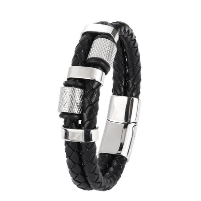 Explosive stainless steel magnet buckle leather bracelet 353125626840