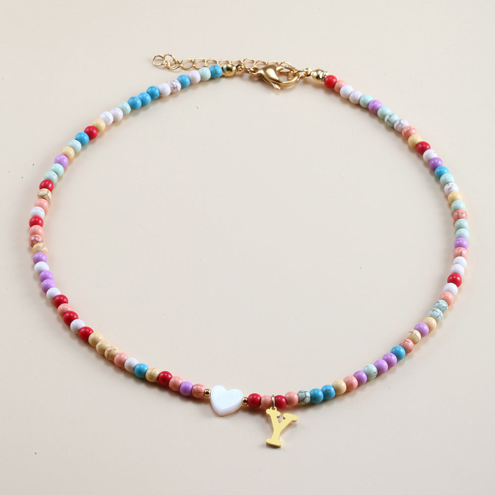 Colorful Beads Initial Choker For Women Stainless Steel Lett 3575b8f9 21f1 49b1 8415 a3639d15de2c