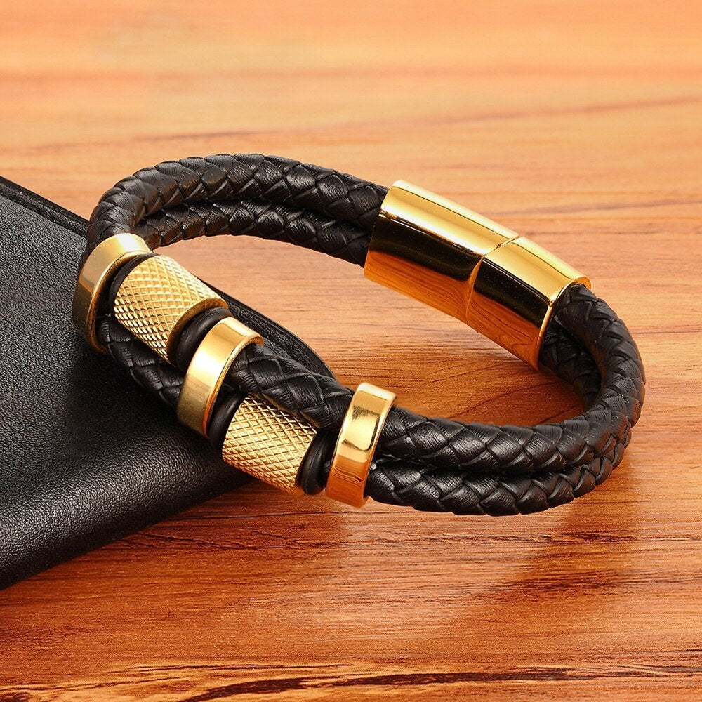 Explosive stainless steel magnet buckle leather bracelet 3582227490868