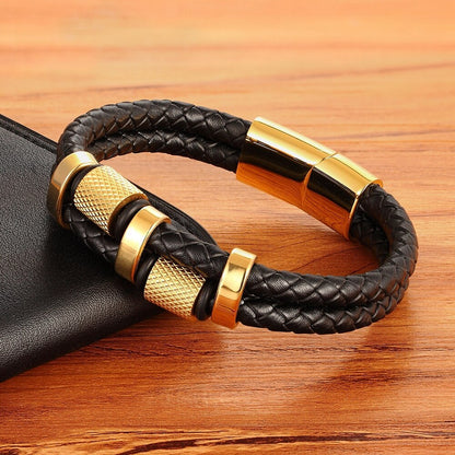 Explosive stainless steel magnet buckle leather bracelet 3582227490868