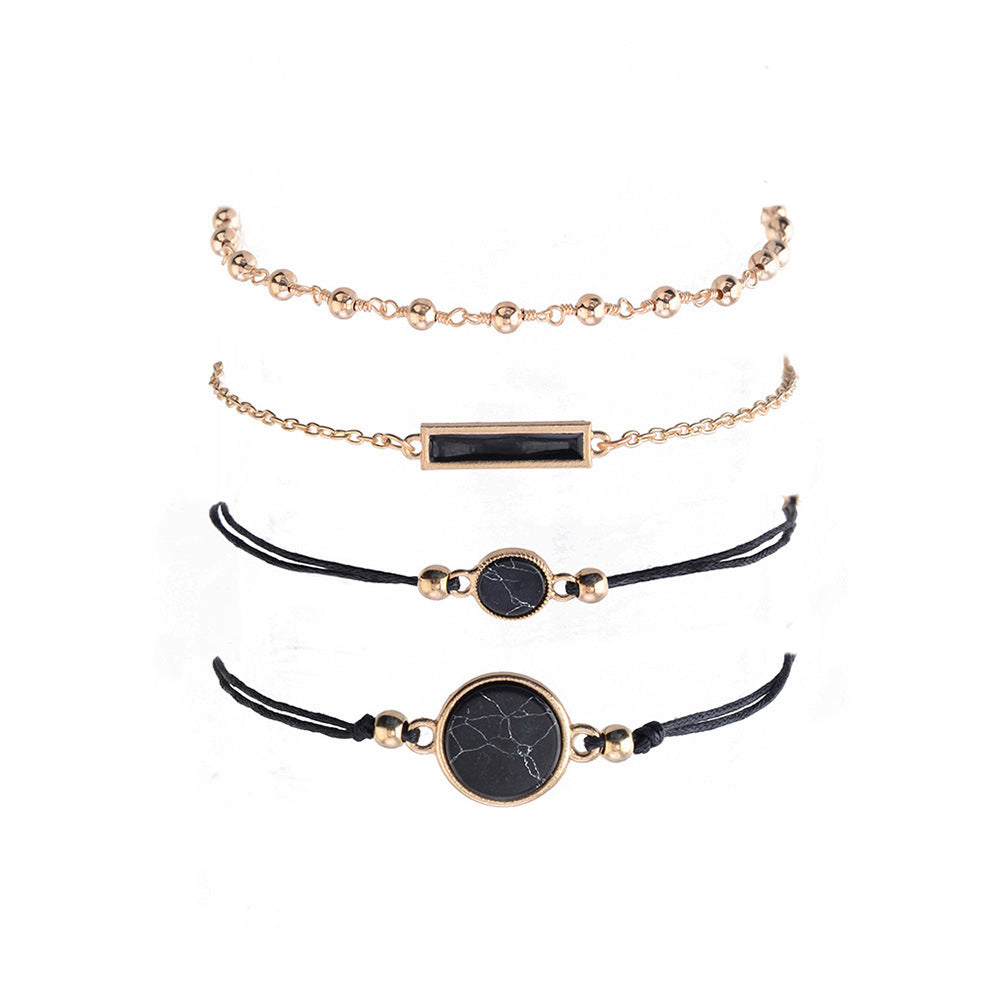 4 piece set European and American style personality black turquoise pattern black square bracelet - HD Wireless Product #5