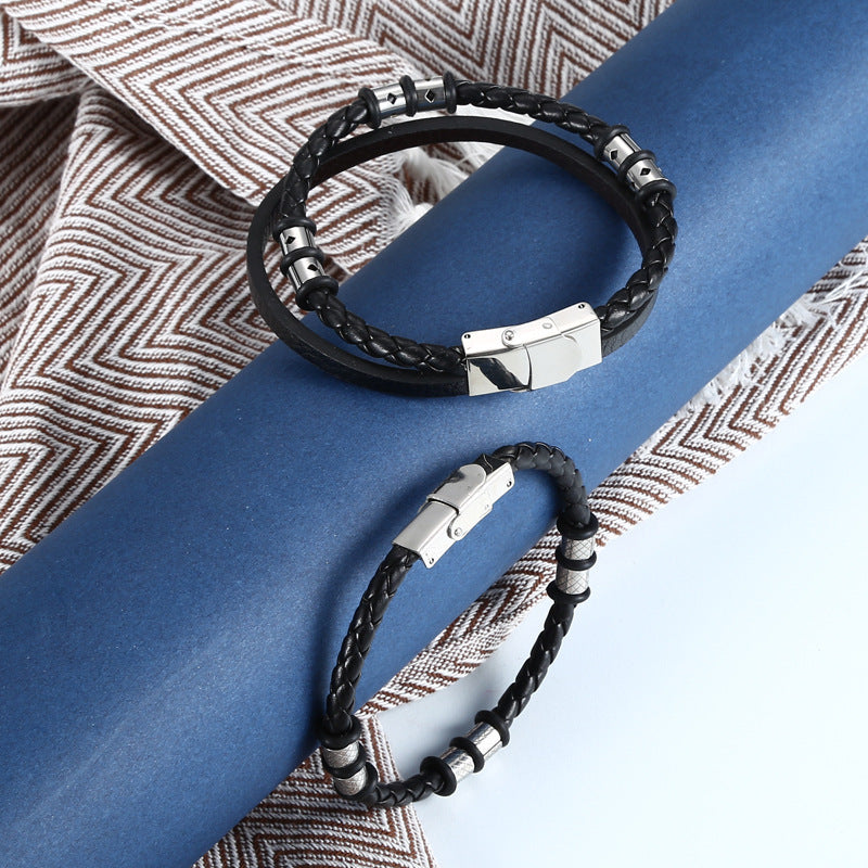 Stainless Steel Woven Leather String Couple Bracelet 35b2a701 1693 4f67 889a e73461beb504