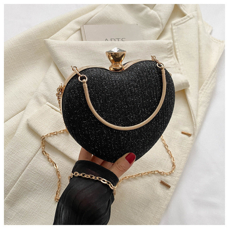 Evening Clutch Bag Women Bag Shiny Handbag Heart Shape Metal Clutches Bag Fashion Chain Shoulder Crossbody Bag Luxury Lady Pu