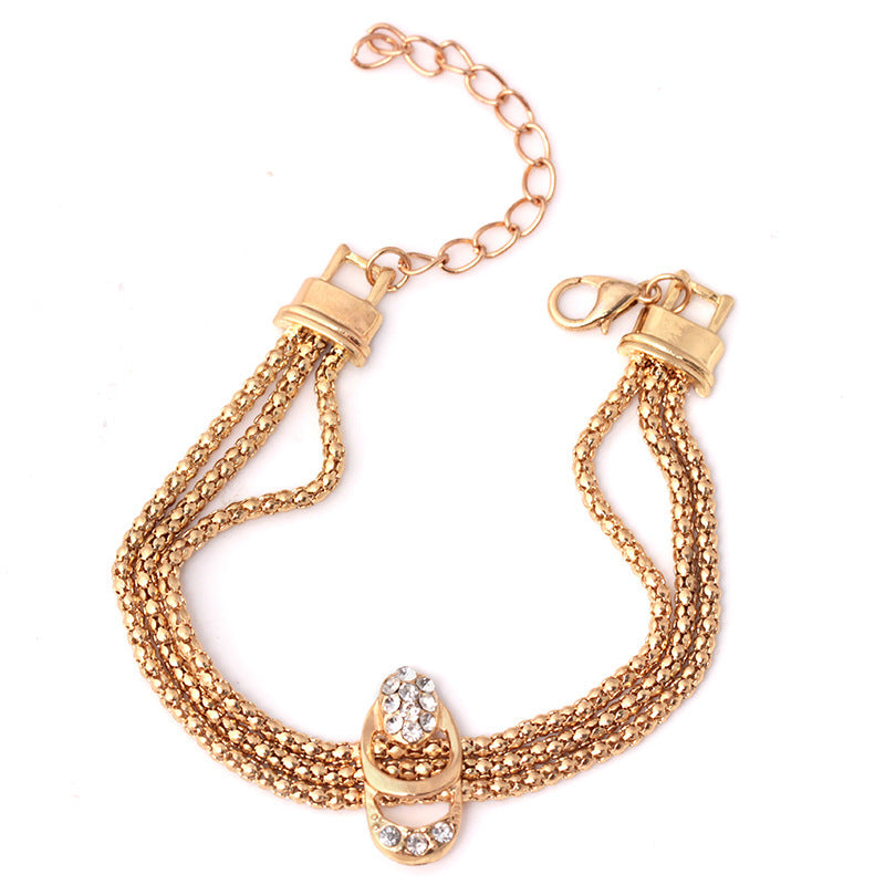 Ornament Vintage Metal Diamond-studded Necklace Earring Ring Bracelet Four-piece Diamond Jewelry Set Combination 36084a4a ece