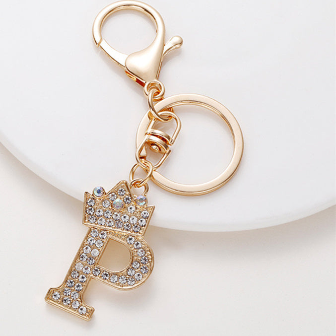 Metal Diamond-encrusted 26 English Crown Alphabet Keychain 362e489a 45af 4ae1 b094 db1ab0c313b0