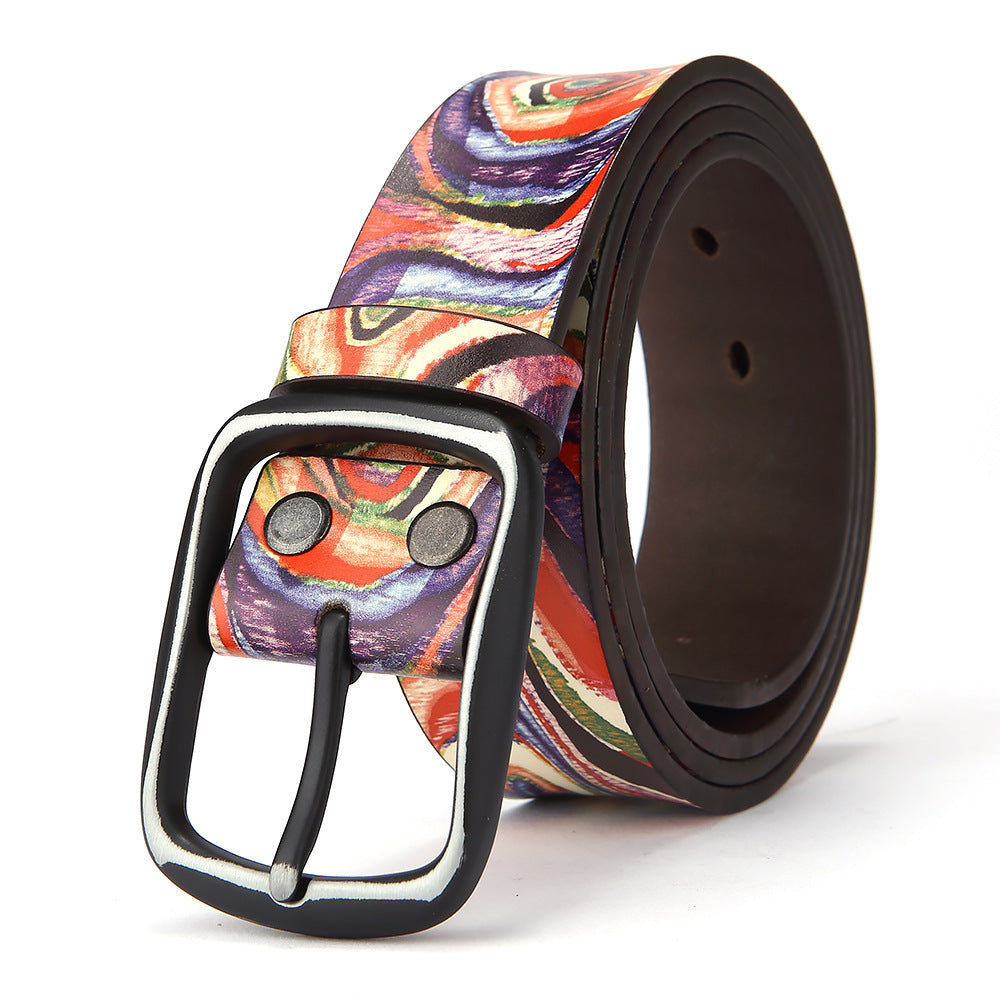 Pure Cowhide Printed Rainbow Graffiti Leather Decorative Belt 364145cb 3c4e 4dfe 9277 2efb50a2ed88