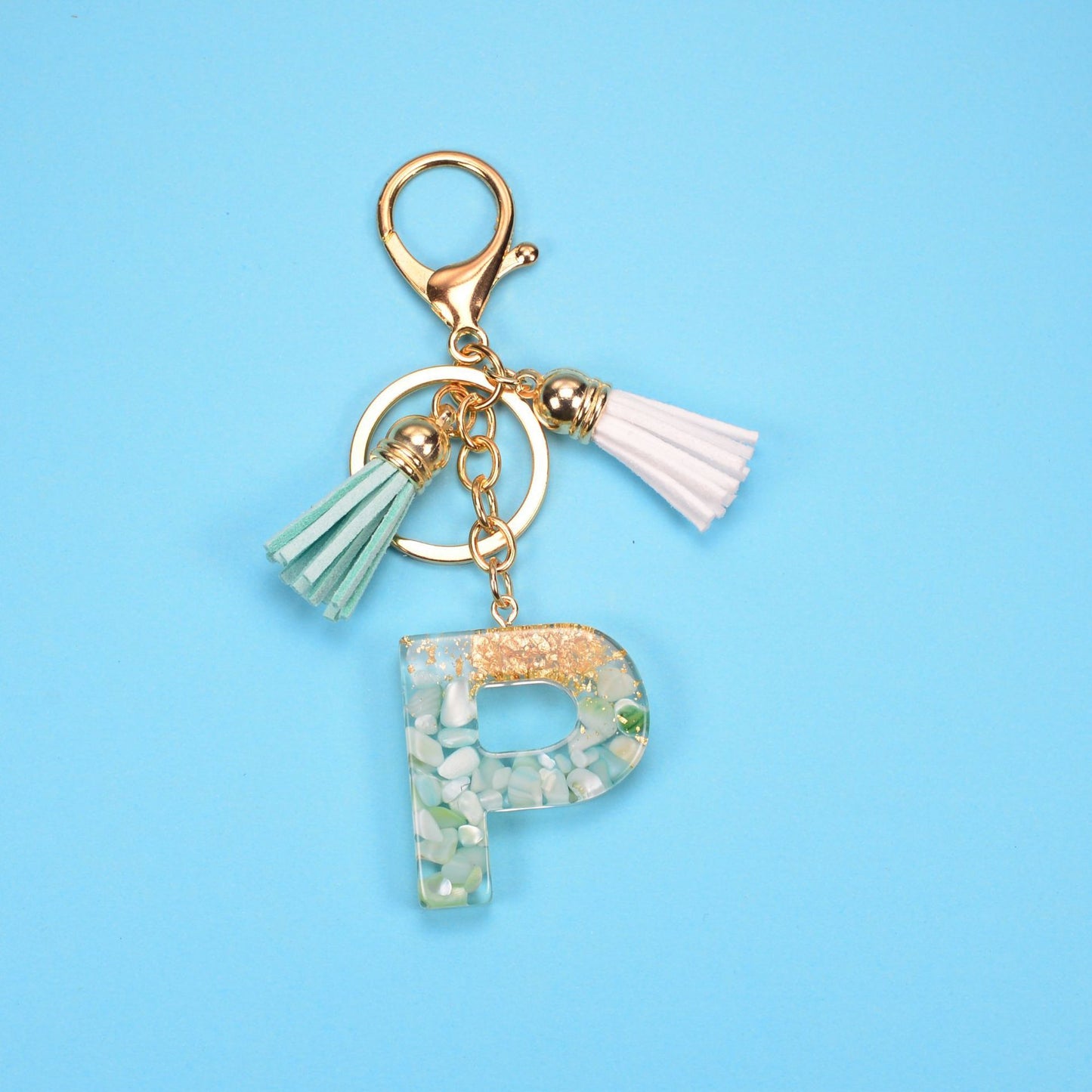 English Alphabet Keychain Tassel Pendant Stone Gold Foil Resin Key 367750ad 3ede 46a6 970d d119452f094b