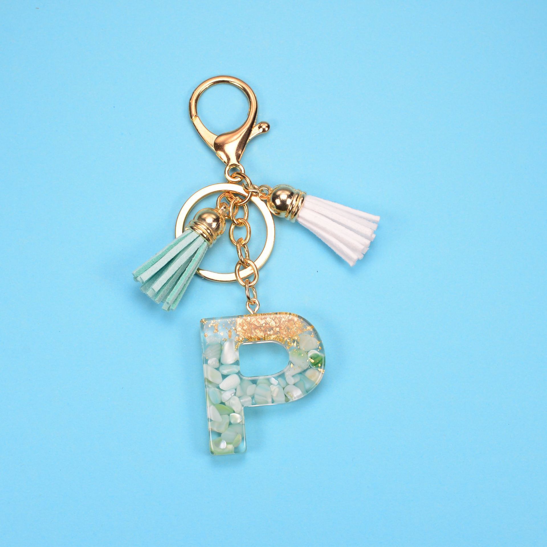English Alphabet Keychain Tassel Pendant Stone Gold Foil Resin Key 367750ad 3ede 46a6 970d d119452f094b
