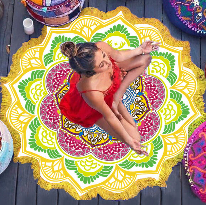 Polygon Printing Tassel Round Bath Towel Yoga Mat 3680025475386