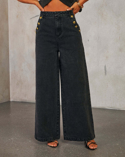 Fashion Sleeveless Denim Suit Wide Leg Pants