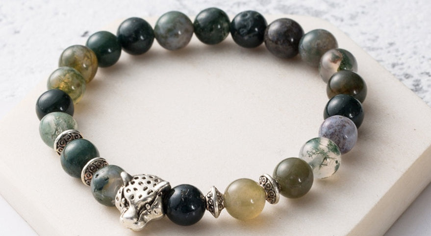 8mm Natural Stone Lava Stone Bead Bracelet For Men Leopard Head Leopard Pendant Charm Bracelet Handmade Jewelry - HD Wireless Product #8