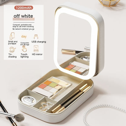 Makeup Storage Box With LED Light Mirror Portable Travel Makeup Cosmetics Storage Box Touch Light Storage Organizer 369da290 