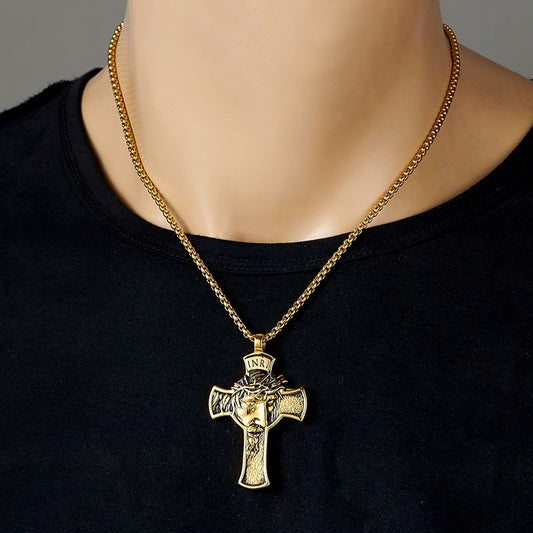 Stainless Steel Cross Shelf Head Pendant Necklace Personality Retro Men 36a2f07a 6851 44d4 8114 6b9f1807de3a trans