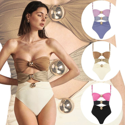 One-piece Swimsuit Women's Round Buckle Decoration Hollow Out Stitching Swimsuit Suit 36c999eb 873c 4b06 ac0a 21153dd96fbc