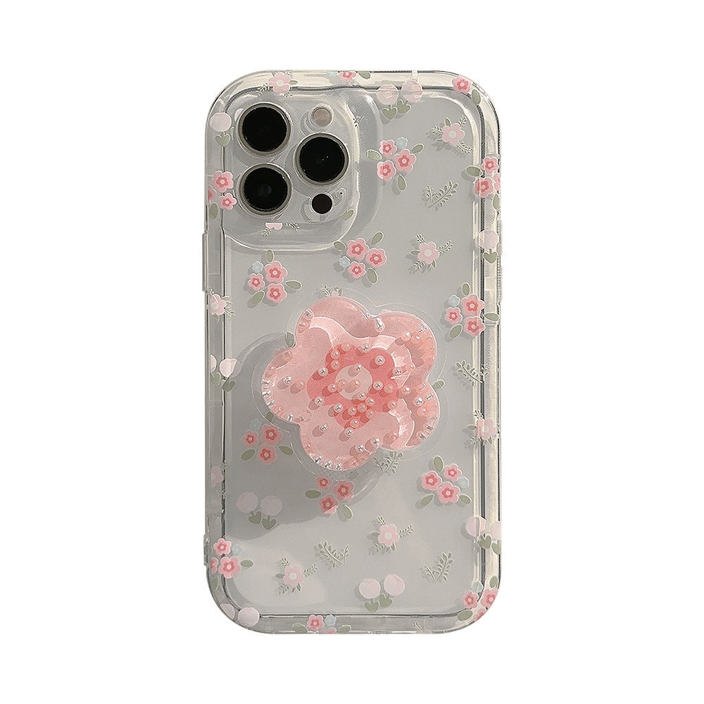 Crushed Flower Flowing Sand Stand Phone Case Transparent - 图片 3