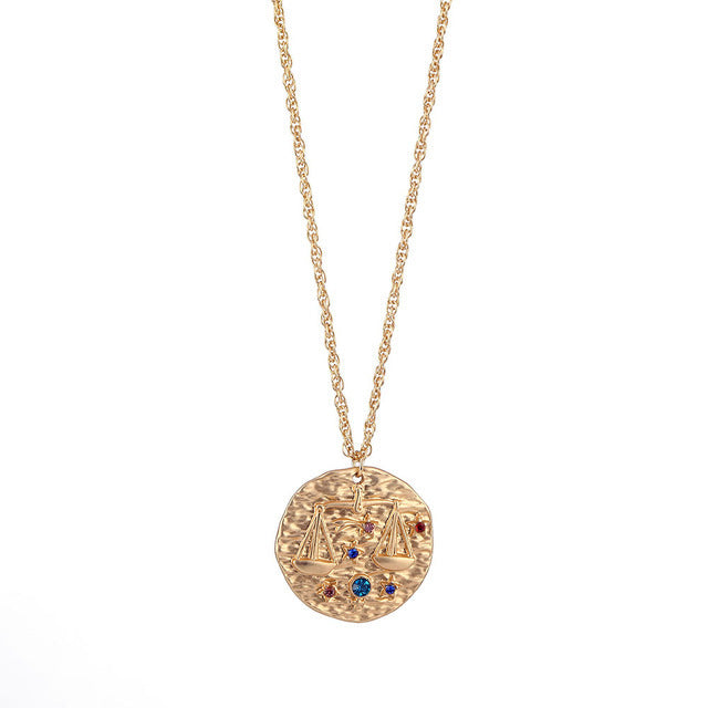 Embossed 12 Constellation Necklace 3705614472546