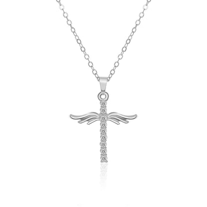 Angel Wings Cross Pendant Necklace For Woman With O Type Stainless Steel Chain Necklace Jewelry Gift 370b548b 73e0 4de9 92b4 