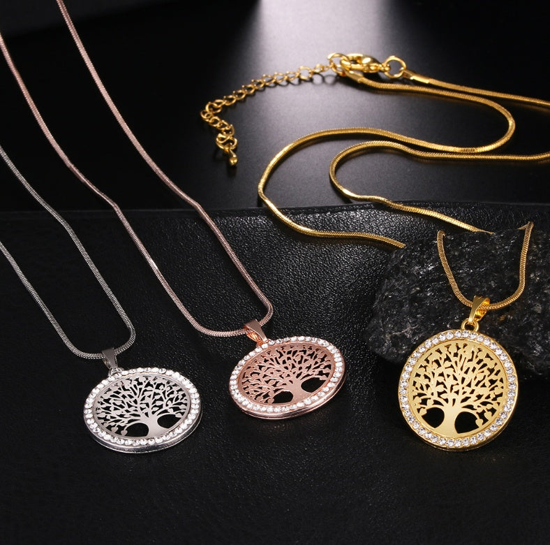 Explosion Models Europe And America Necklace Life Tree Long Necklace Chain Crystal Pendant Long Life Tree Sweater Chain 37225