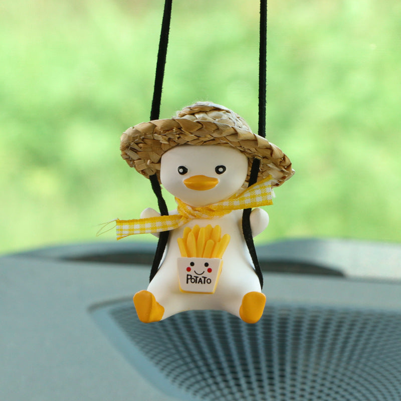 Car Pendant Cute Anime Little Duck Swing Auto Rearview Mirror Hanging Ornaments Interior Decoraction Accessories For Girls Gi