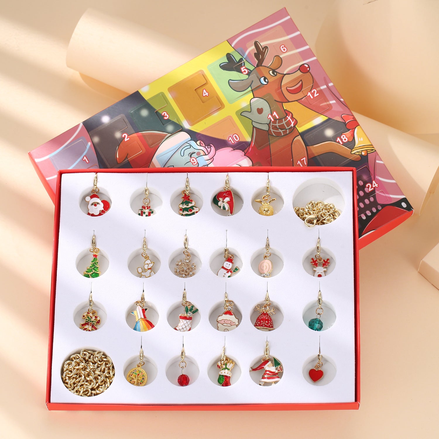 Christmas Advent Calendar Christmas Themed DIY Charm Jewelry Bracelet Necklace Making Kit for Girls 3732125131166