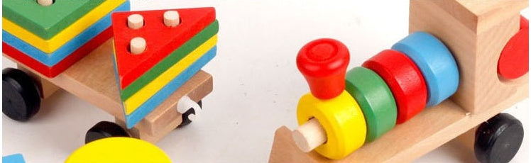 Wooden Train Three-section Tractor Toy Children's Intelligence Puzzle Toys Educational Toys 374241808816